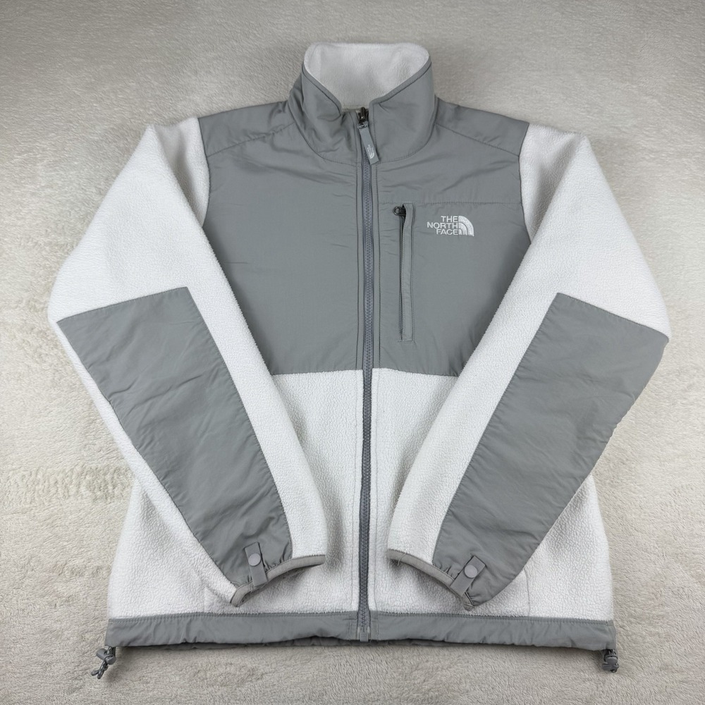 The North Face Denali Jacket Women Small White Gray Polartec Fleece‎ Full Zip